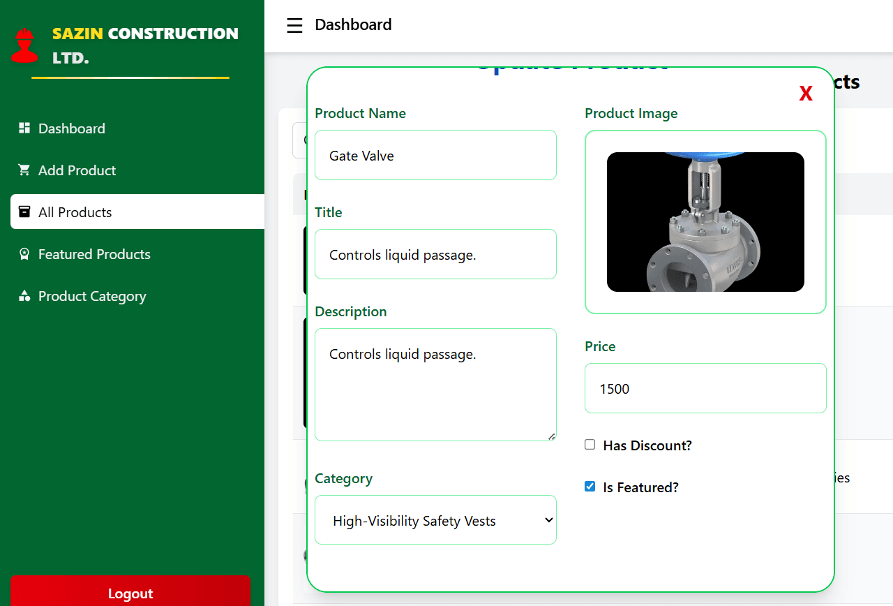 Sazin Construction LTD – Admin Dashboard User Manual
